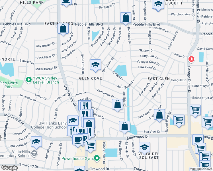 map of restaurants, bars, coffee shops, grocery stores, and more near 11032 Sam Snead Drive in El Paso