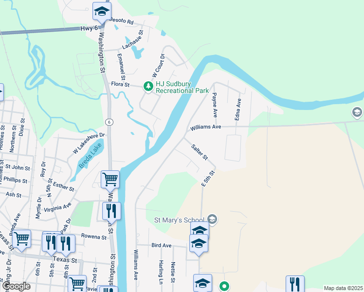 map of restaurants, bars, coffee shops, grocery stores, and more near 1425-1447 Williams Avenue in Natchitoches