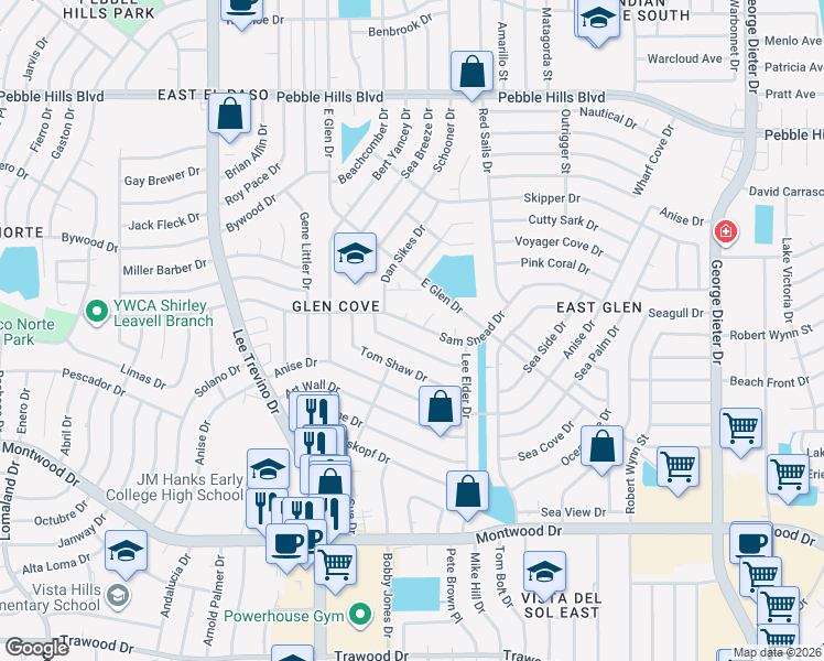 map of restaurants, bars, coffee shops, grocery stores, and more near 11032 Sam Snead Drive in El Paso