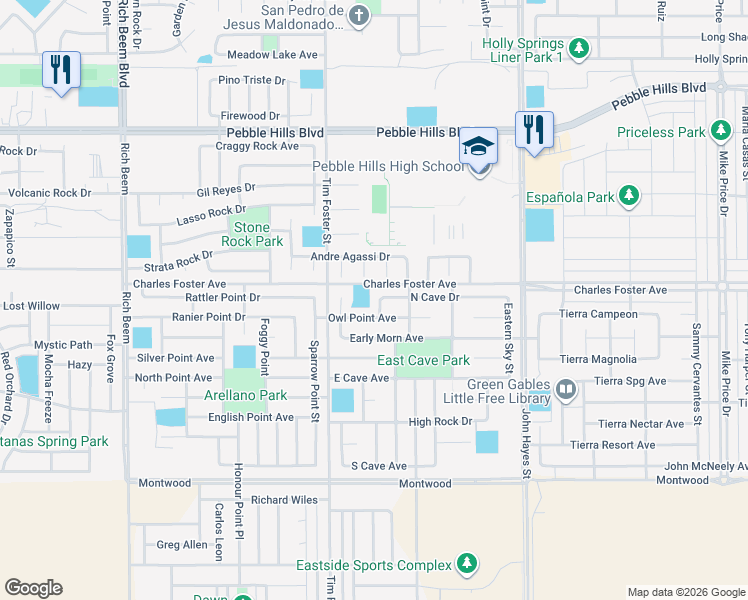 map of restaurants, bars, coffee shops, grocery stores, and more near 14319 North Cave Drive in El Paso