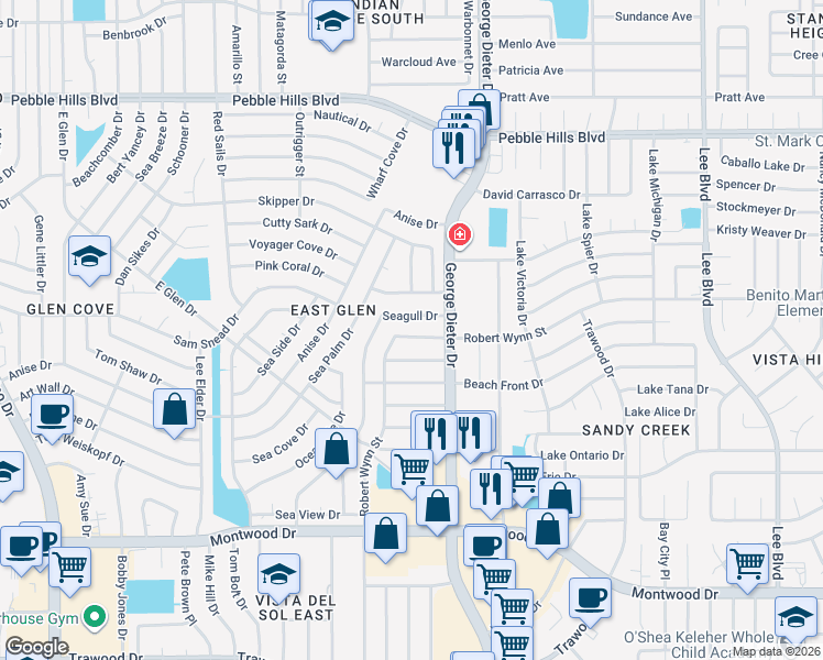 map of restaurants, bars, coffee shops, grocery stores, and more near 2231 Robert Wynn Street in El Paso
