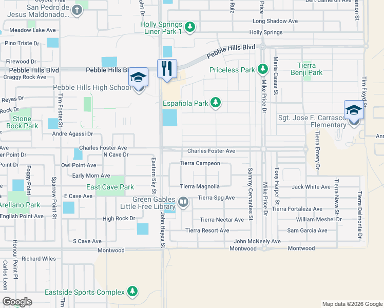 map of restaurants, bars, coffee shops, grocery stores, and more near 14513 Charles Foster Avenue in El Paso