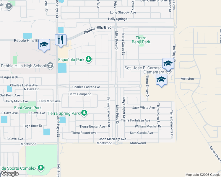map of restaurants, bars, coffee shops, grocery stores, and more near 14600 Hunters Grove Avenue in El Paso