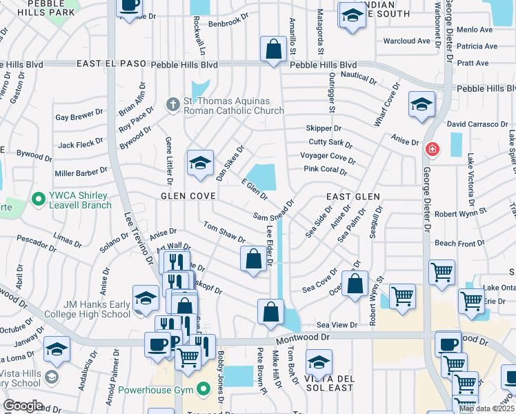 map of restaurants, bars, coffee shops, grocery stores, and more near 2305 Tom Watson Court in El Paso