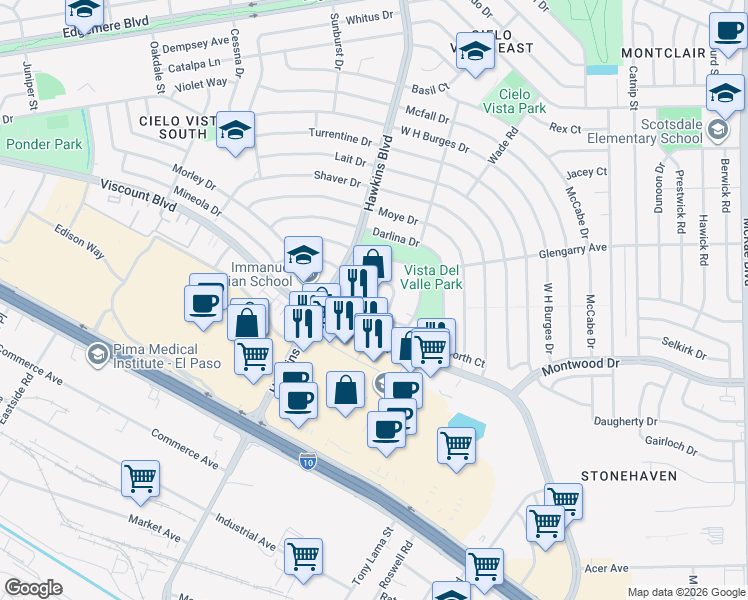 map of restaurants, bars, coffee shops, grocery stores, and more near 1200 Golden Key Circle in El Paso