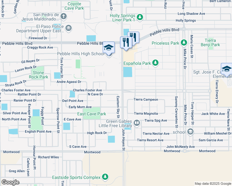 map of restaurants, bars, coffee shops, grocery stores, and more near 14384 North Cave Drive in El Paso