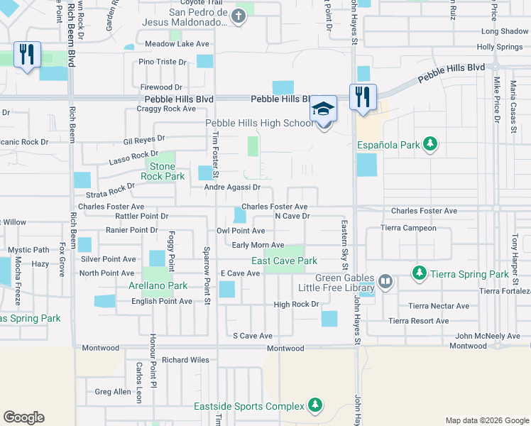 map of restaurants, bars, coffee shops, grocery stores, and more near 2601 Steffi Graf Drive in El Paso