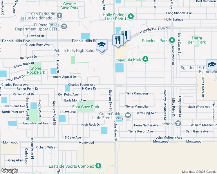 map of restaurants, bars, coffee shops, grocery stores, and more near 14384 North Cave Drive in El Paso