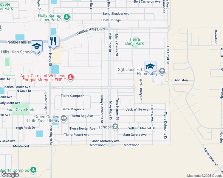 map of restaurants, bars, coffee shops, grocery stores, and more near 14600 Hunters Grove Avenue in El Paso
