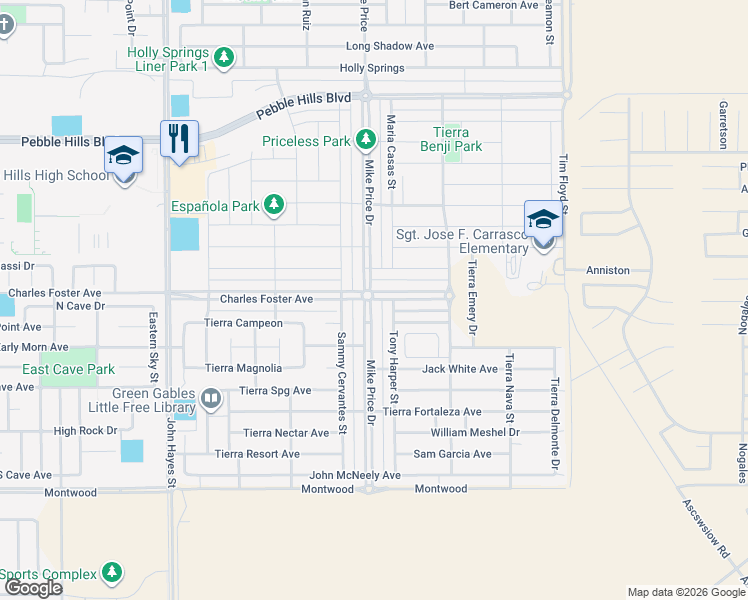 map of restaurants, bars, coffee shops, grocery stores, and more near 14600 Hunters Grove Avenue in El Paso
