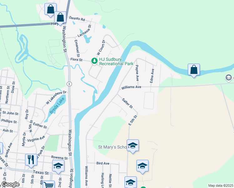 map of restaurants, bars, coffee shops, grocery stores, and more near 1447 Williams Ave in Natchitoches