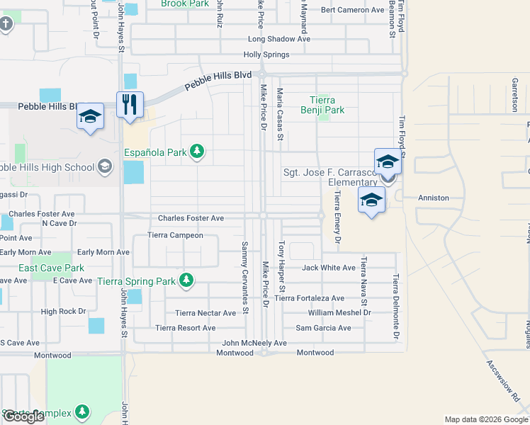 map of restaurants, bars, coffee shops, grocery stores, and more near 14600 Hunters Grove Avenue in El Paso