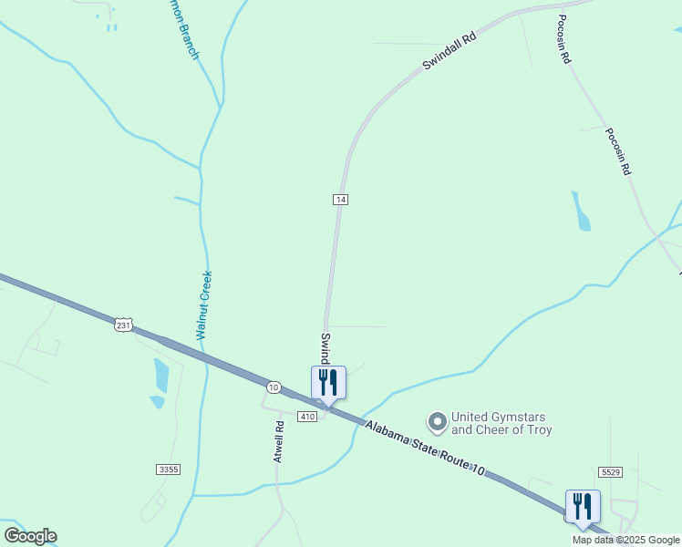 map of restaurants, bars, coffee shops, grocery stores, and more near 489-1263 Swindall Road in Troy