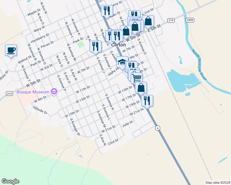 map of restaurants, bars, coffee shops, grocery stores, and more near 614 South Avenue J in Clifton