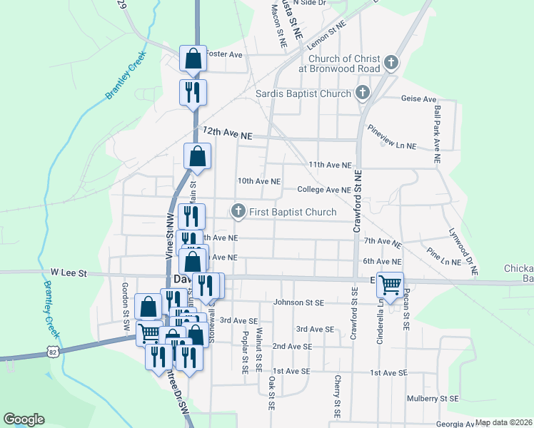 map of restaurants, bars, coffee shops, grocery stores, and more near 376 9th Avenue Northeast in Dawson