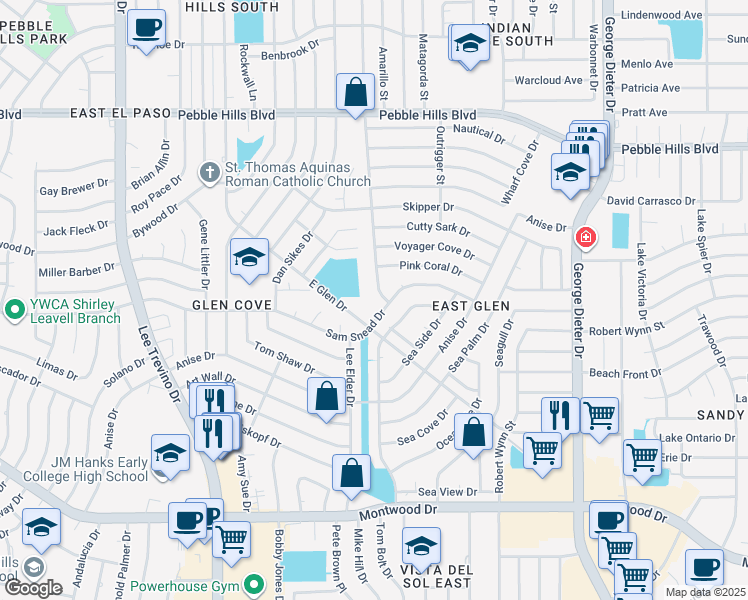 map of restaurants, bars, coffee shops, grocery stores, and more near 2425 Red Sails Drive in El Paso