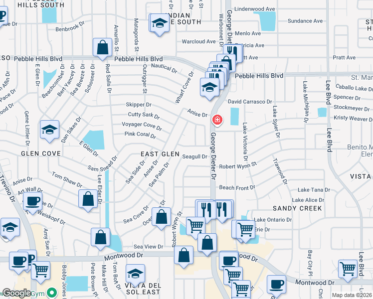 map of restaurants, bars, coffee shops, grocery stores, and more near 11212 Sea Horse Drive in El Paso