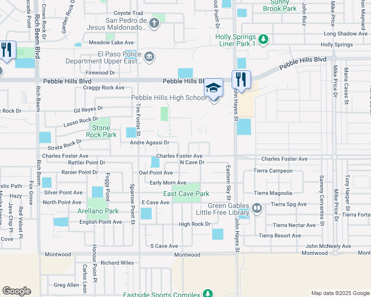 map of restaurants, bars, coffee shops, grocery stores, and more near 2613 Chris Evert Place in El Paso