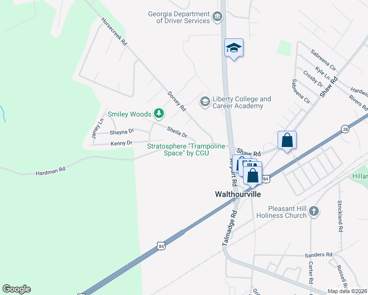 map of restaurants, bars, coffee shops, grocery stores, and more near 52 Sheila Drive in Hinesville