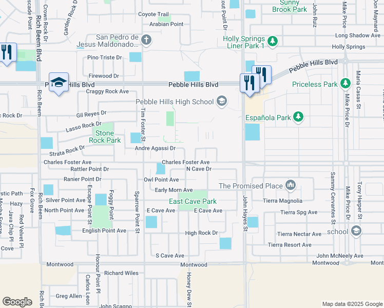 map of restaurants, bars, coffee shops, grocery stores, and more near 2625 Chris Evert Place in El Paso