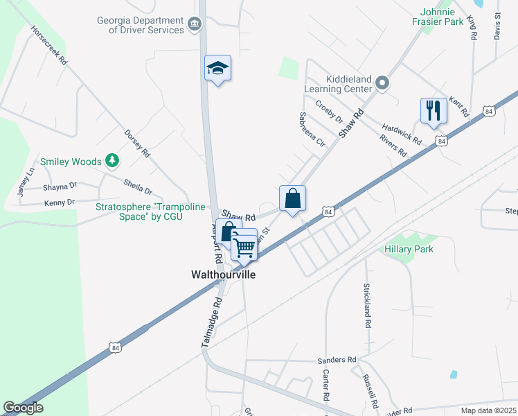 map of restaurants, bars, coffee shops, grocery stores, and more near 78 Sagittarius Lane in Hinesville