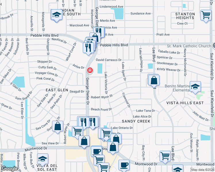 map of restaurants, bars, coffee shops, grocery stores, and more near 11300 Lake Nasser Drive in El Paso