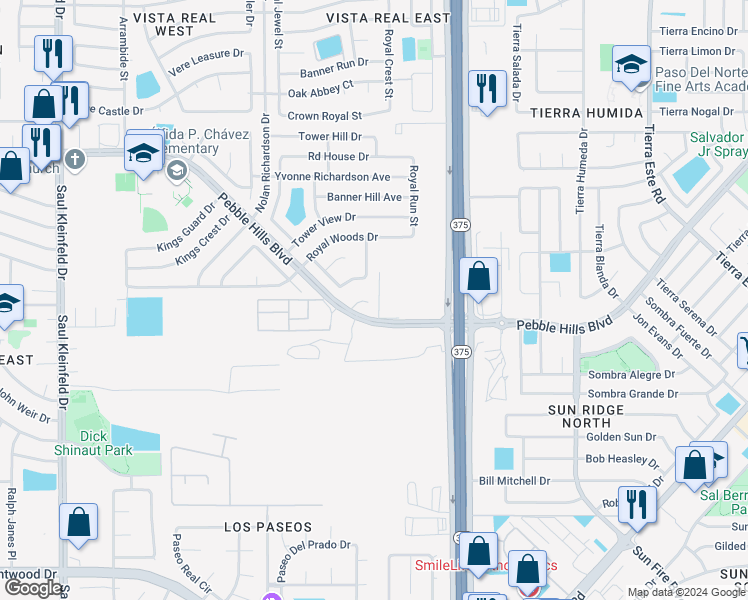 map of restaurants, bars, coffee shops, grocery stores, and more near 12117 Hunter Hill Way in El Paso