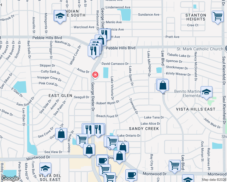 map of restaurants, bars, coffee shops, grocery stores, and more near 11300 Lake Nasser Drive in El Paso