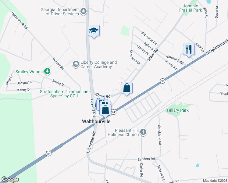 map of restaurants, bars, coffee shops, grocery stores, and more near 78 Sagittarius Lane in Hinesville