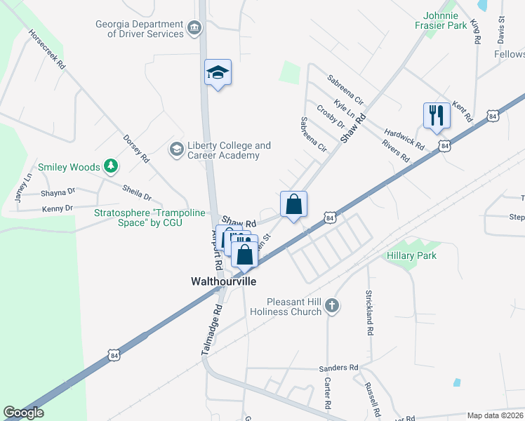 map of restaurants, bars, coffee shops, grocery stores, and more near 78 Sagittarius Lane in Hinesville