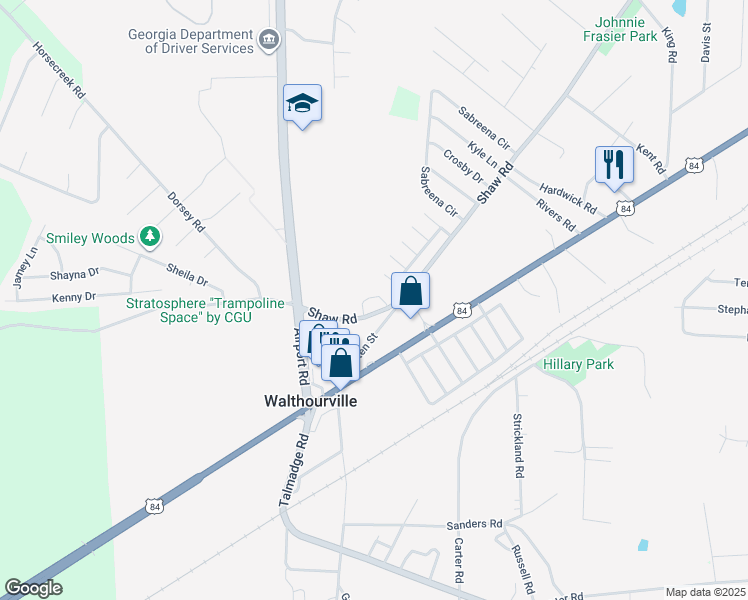 map of restaurants, bars, coffee shops, grocery stores, and more near 78 Sagittarius Lane in Hinesville