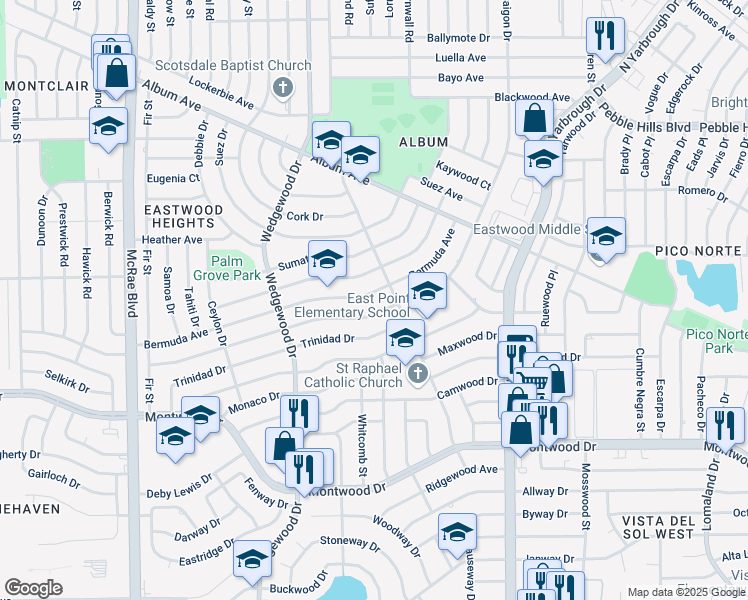 map of restaurants, bars, coffee shops, grocery stores, and more near 10172 Bermuda Avenue in El Paso