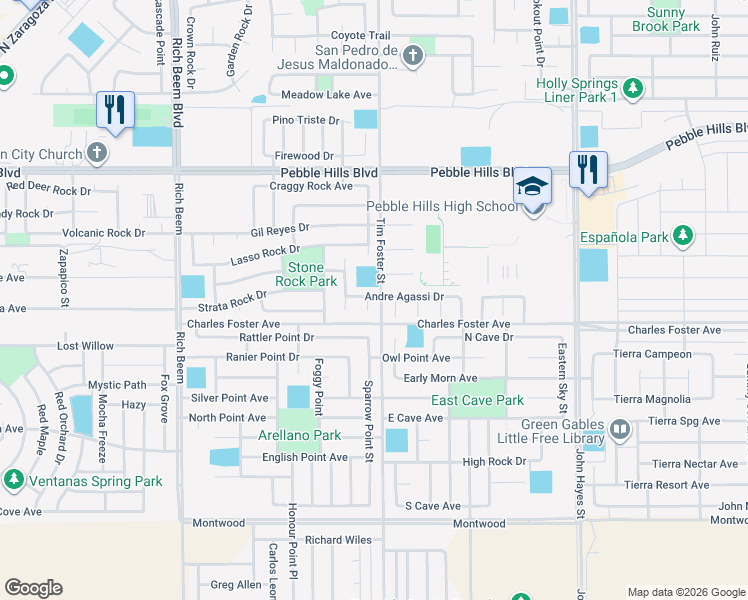 map of restaurants, bars, coffee shops, grocery stores, and more near 2620 Falling Rock Place in El Paso
