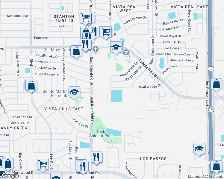 map of restaurants, bars, coffee shops, grocery stores, and more near 2547 Chapel Run Place in El Paso