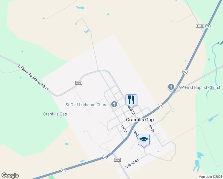 map of restaurants, bars, coffee shops, grocery stores, and more near 709 2nd Street in Cranfills Gap