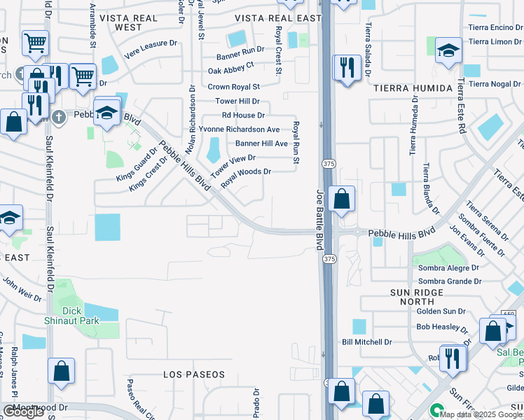 map of restaurants, bars, coffee shops, grocery stores, and more near 12117 Hunter Hill Way in El Paso