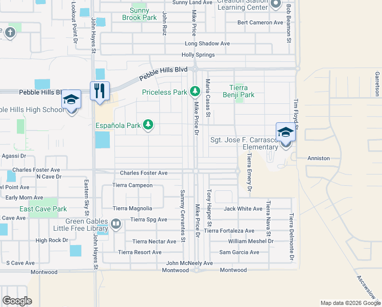 map of restaurants, bars, coffee shops, grocery stores, and more near 2624 Sammy Cervantes Street in El Paso