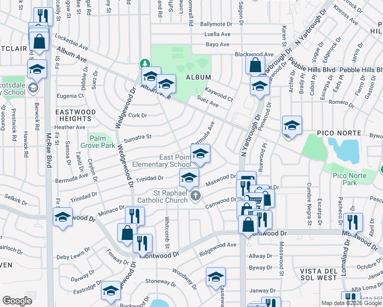 map of restaurants, bars, coffee shops, grocery stores, and more near 10211 Saigon Drive in El Paso