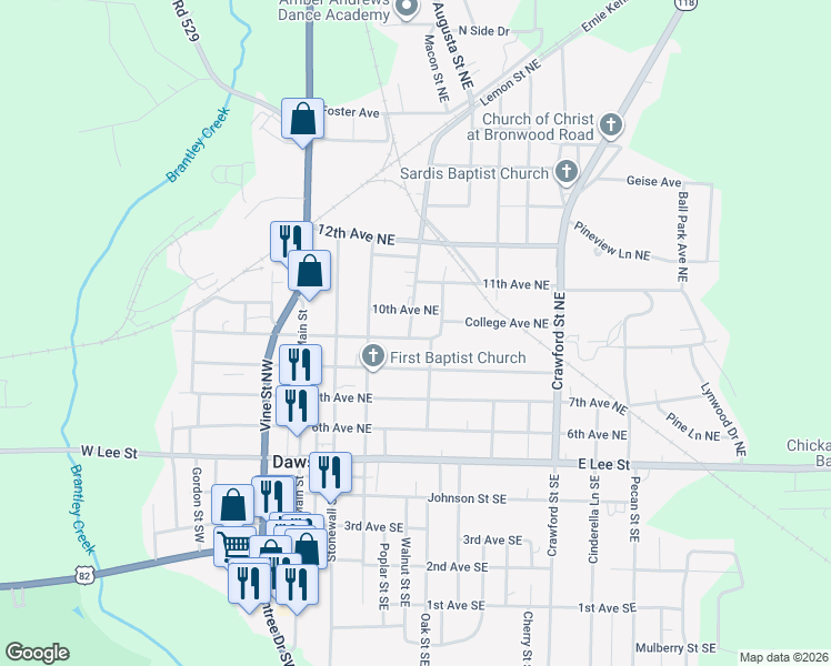 map of restaurants, bars, coffee shops, grocery stores, and more near 376 9th Avenue Northeast in Dawson