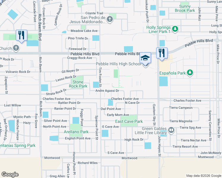 map of restaurants, bars, coffee shops, grocery stores, and more near 14319 Andre Agassi Drive in El Paso