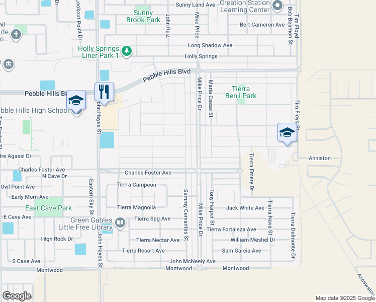 map of restaurants, bars, coffee shops, grocery stores, and more near 2624 Sammy Cervantes Street in El Paso
