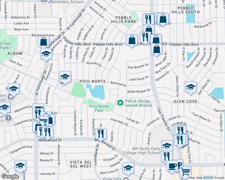 map of restaurants, bars, coffee shops, grocery stores, and more near 10701 Lobo Lane in El Paso