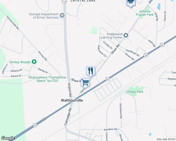 map of restaurants, bars, coffee shops, grocery stores, and more near 78 Sagittarius Lane in Hinesville