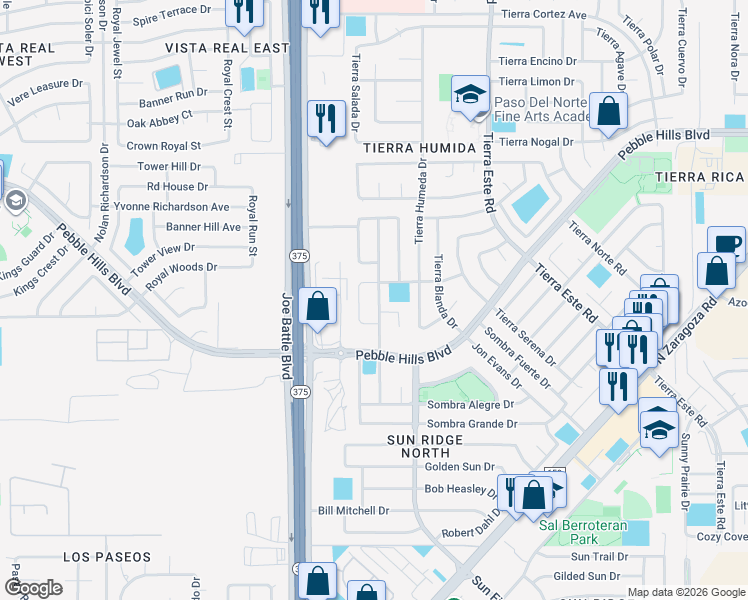 map of restaurants, bars, coffee shops, grocery stores, and more near 2277 Hannah Leigh Street in El Paso