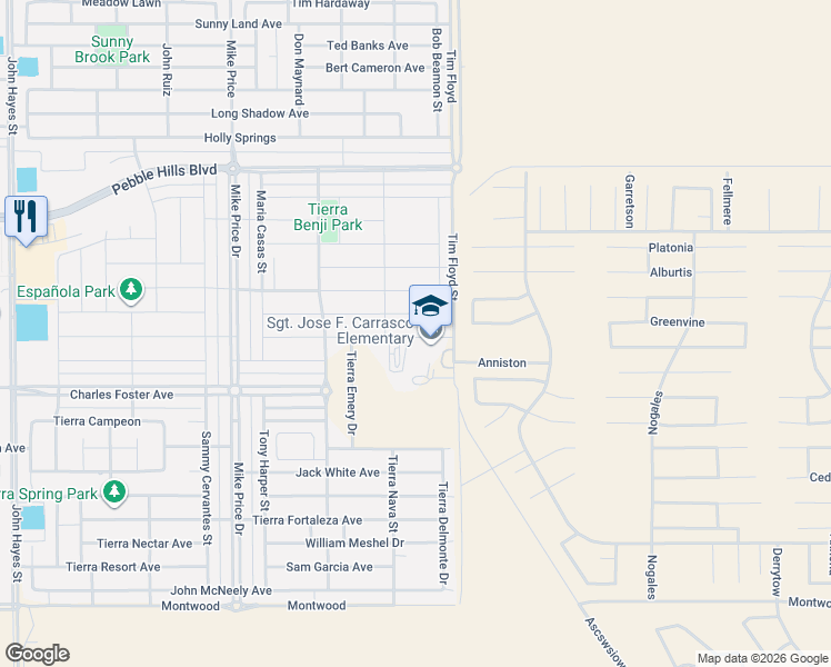 map of restaurants, bars, coffee shops, grocery stores, and more near 14929 Tierra Escape Avenue in El Paso