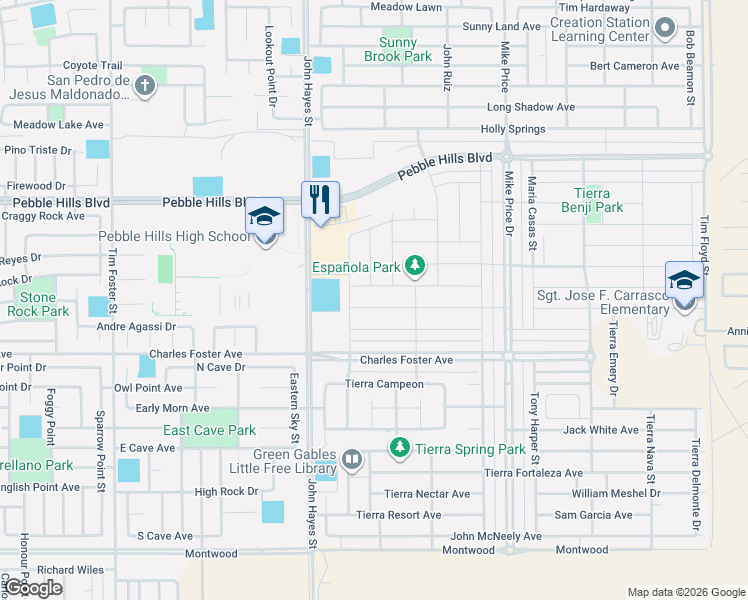 map of restaurants, bars, coffee shops, grocery stores, and more near 14524 Ciambriello Avenue in El Paso