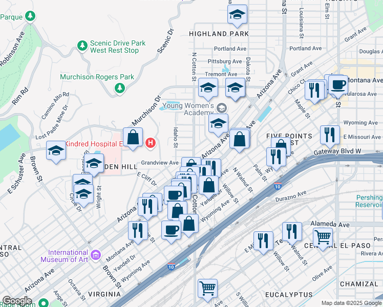 map of restaurants, bars, coffee shops, grocery stores, and more near 2013 Atlanta Avenue in El Paso