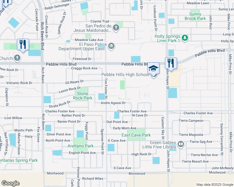 map of restaurants, bars, coffee shops, grocery stores, and more near 14313 Arthur Ashe Court in El Paso