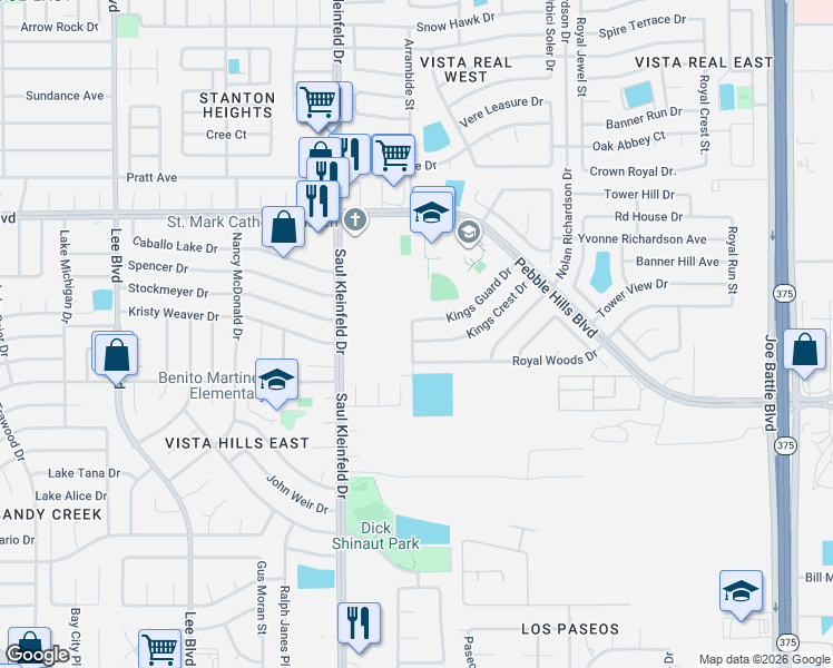 map of restaurants, bars, coffee shops, grocery stores, and more near 2591 Chapel Run Place in El Paso