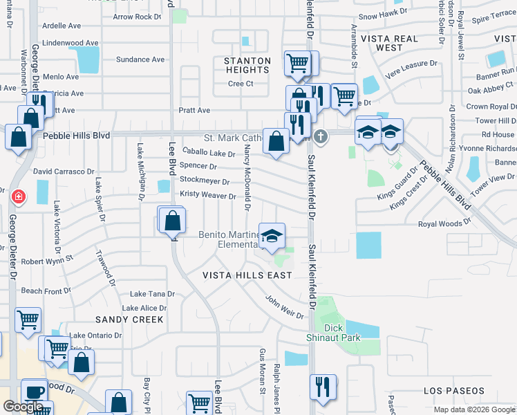 map of restaurants, bars, coffee shops, grocery stores, and more near 2448 Nancy McDonald Drive in El Paso